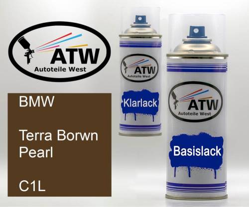 BMW, Terra Borwn Pearl, C1L: 400ml Sprühdose + 400ml Klarlack - Set, von ATW Autoteile West.